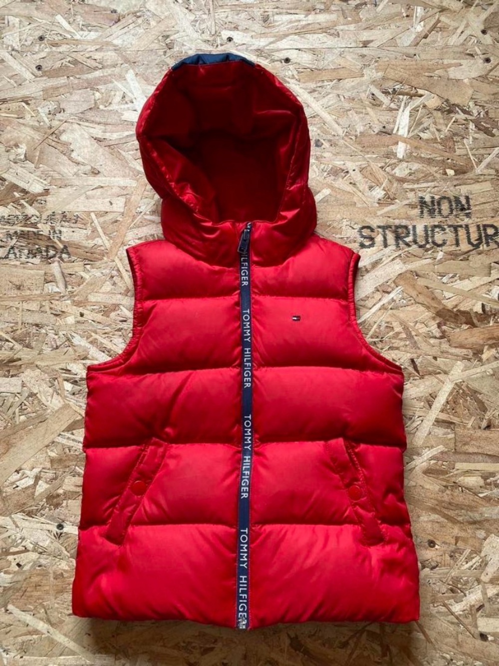 Tommy Hilfiger Red Quilted Puffer Vest with Hood